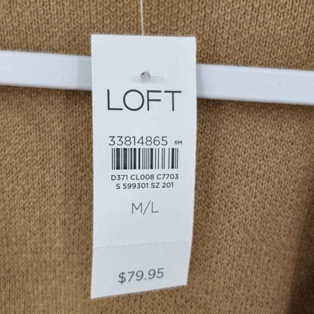 LOFT Sweater Womens M/L Beige Knit Belted Open Front Short Sleeve Cardigan Camel - Picture 5 of 7